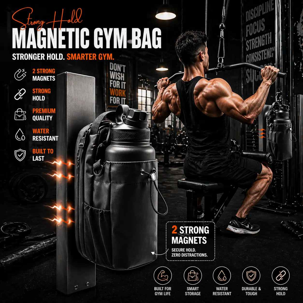 Magnetic Gym & Sports Sling Bag (Without Bottle)