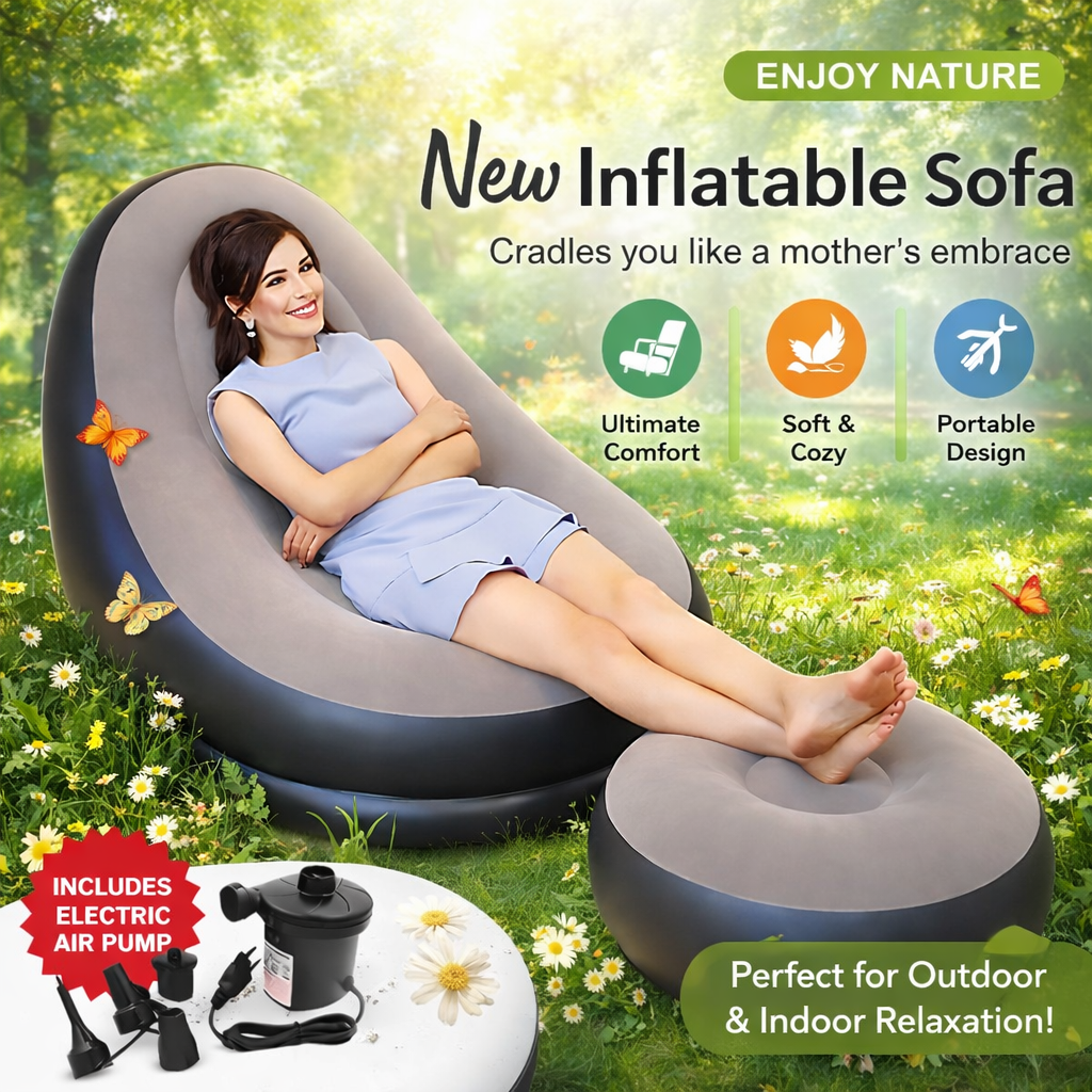 Inflatable Sofa with Footrest and Free Electric Pump
